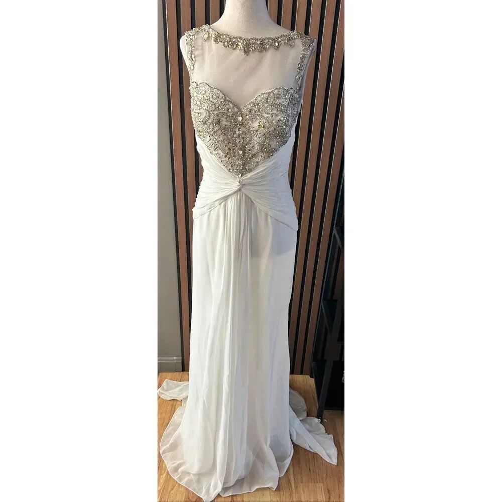 Montage by mon cheri white wedding dress size 6 designer sequence small train ra
